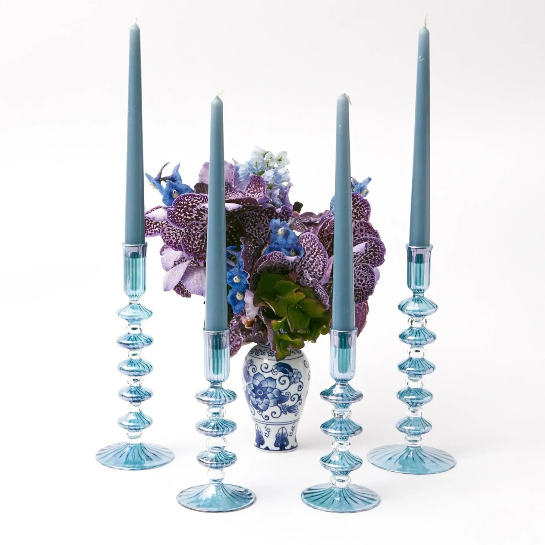 Mrs. Alice Elodie Blue Candle Holders (Pair)