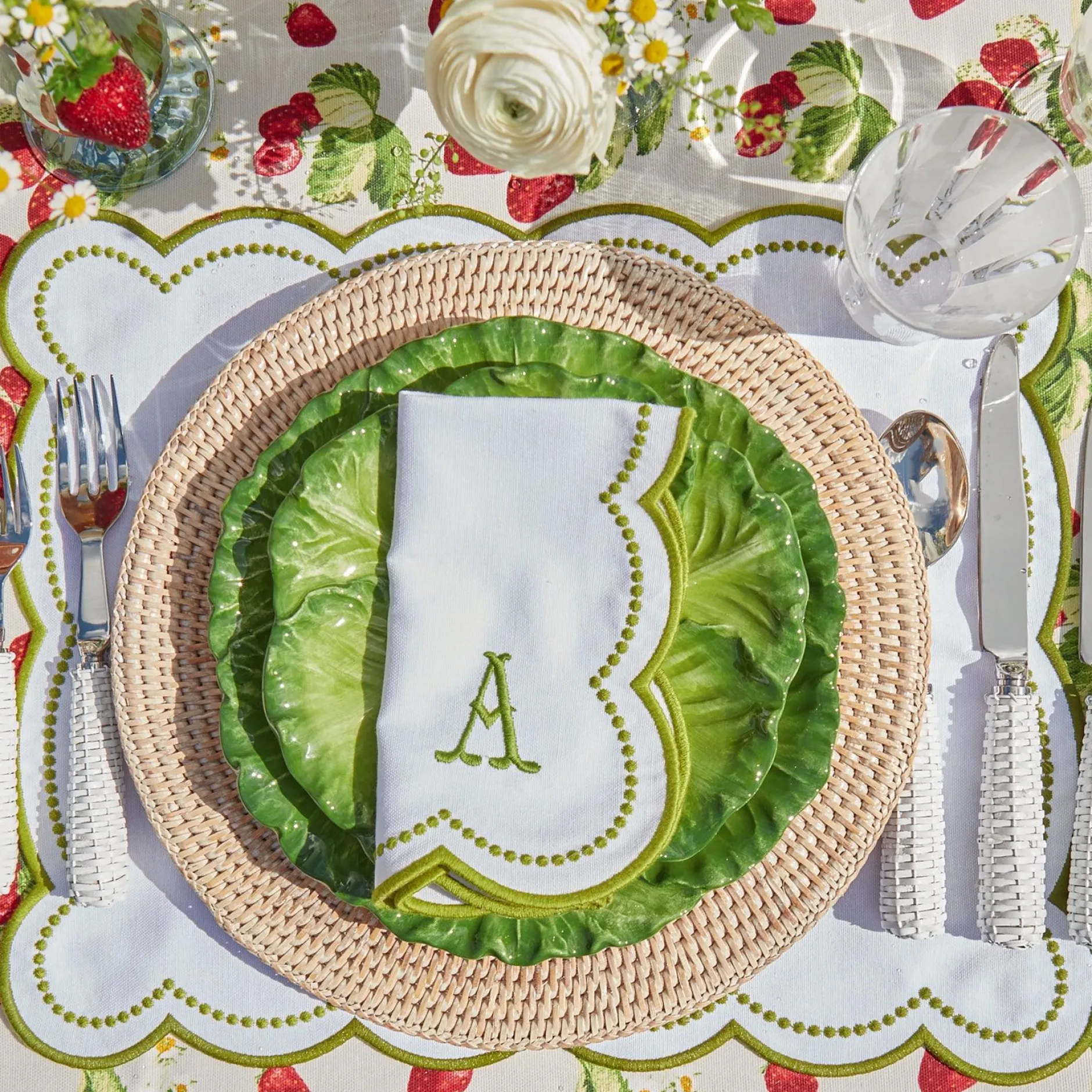 Discount Mrs. Alice Elsa White & Green Napkins (Set Of 4)