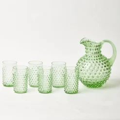 New Mrs. Alice Emerald Hobnail Glasses & Jug Set