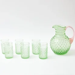 Best Mrs. Alice Emerald Hobnail Jug With Rose Handle & Glasses (Set Of 6)