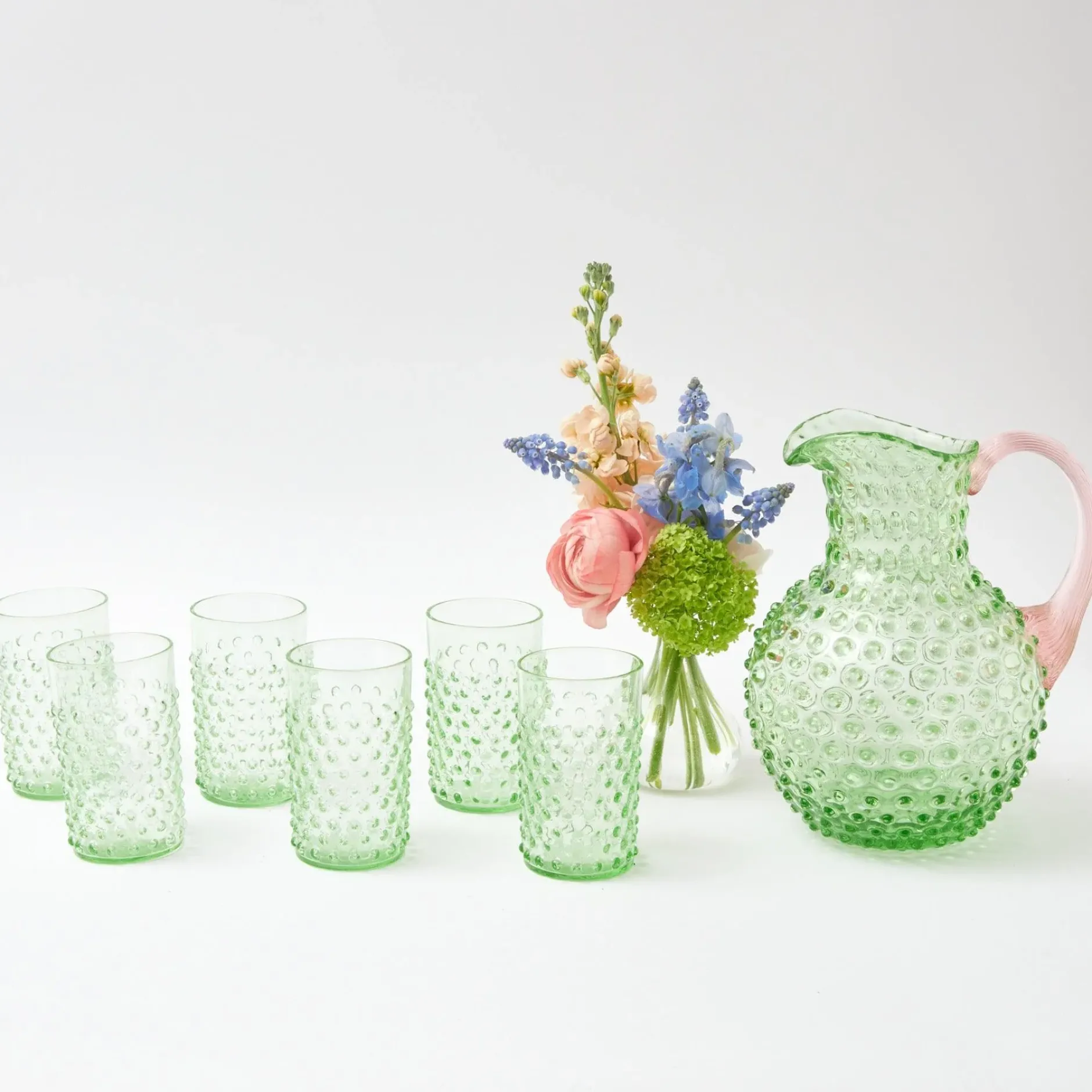 Best Mrs. Alice Emerald Hobnail Jug With Rose Handle & Glasses (Set Of 6)