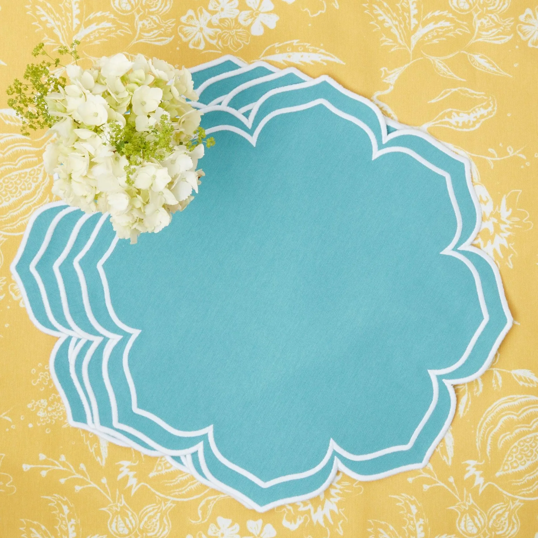 New Mrs. Alice Fleur Turquoise Placemats (Set Of 4)