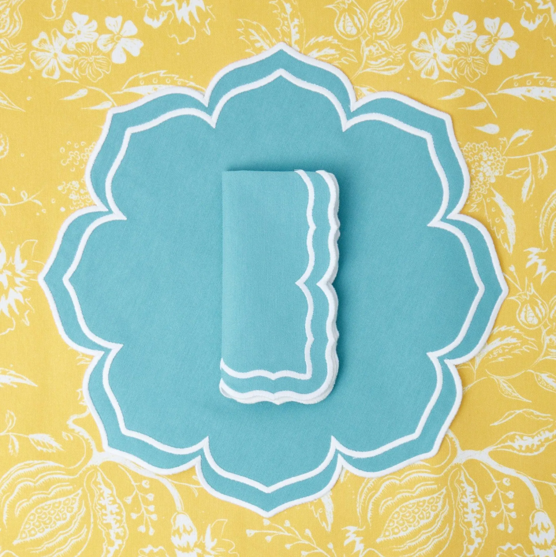 New Mrs. Alice Fleur Turquoise Placemats (Set Of 4)