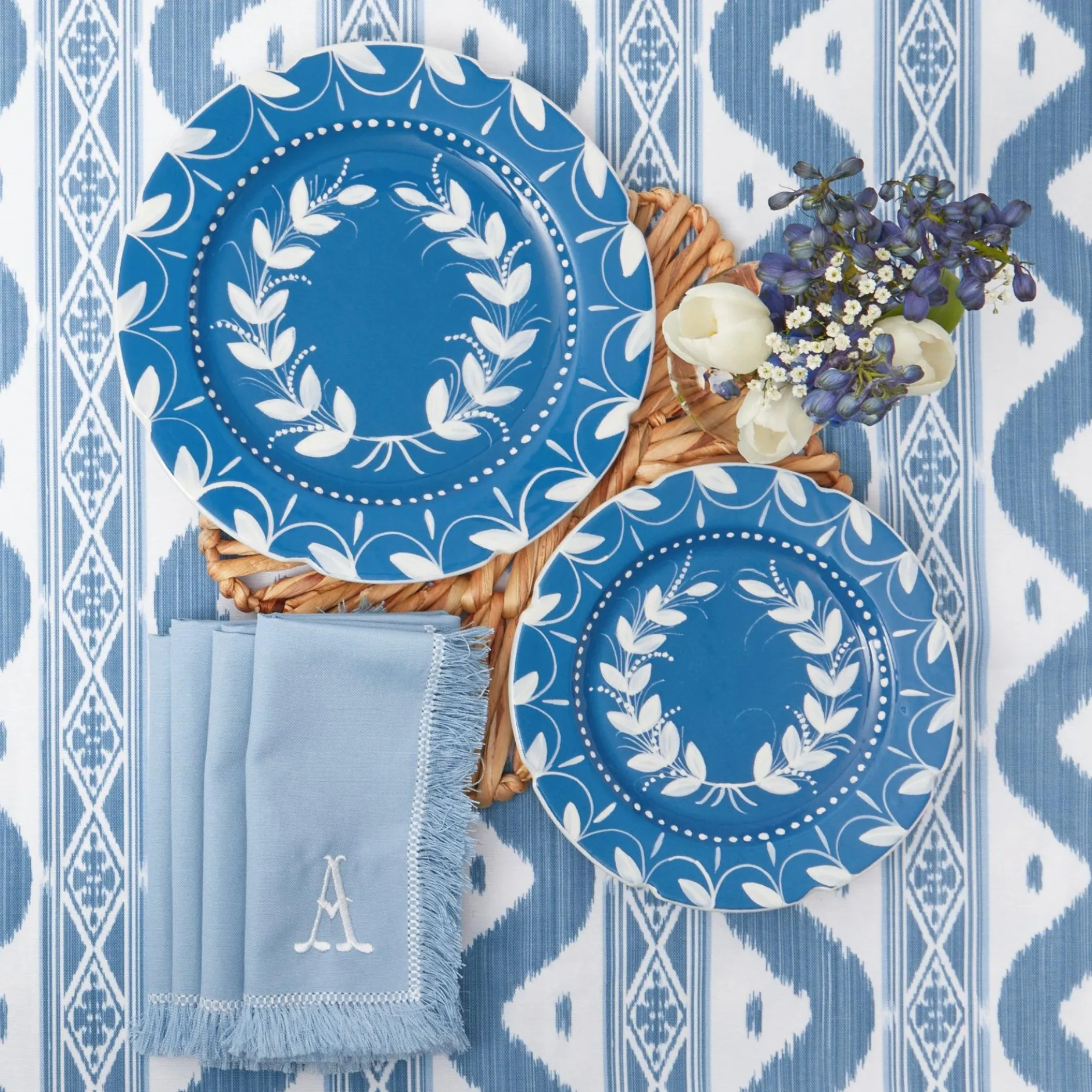 New Mrs. Alice French Blue Garland Dinner & Starter Plates (Set Of 8)