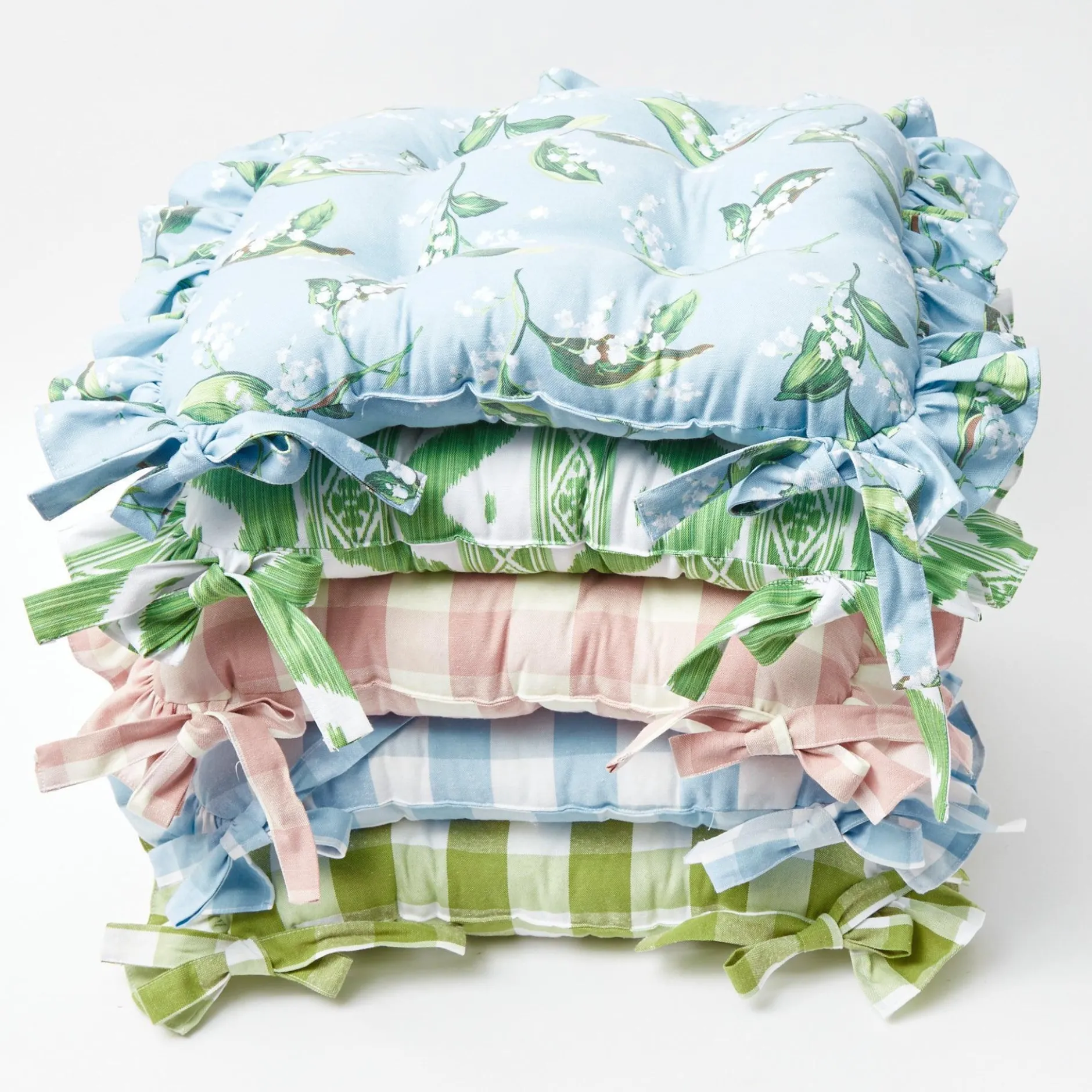 Clearance Mrs. Alice Frilled Green Ikat Seat Pad Cushion (Set Of 4)