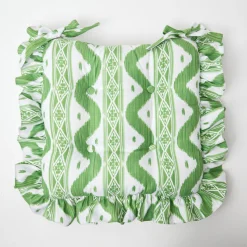 Clearance Mrs. Alice Frilled Green Ikat Seat Pad Cushion (Set Of 4)