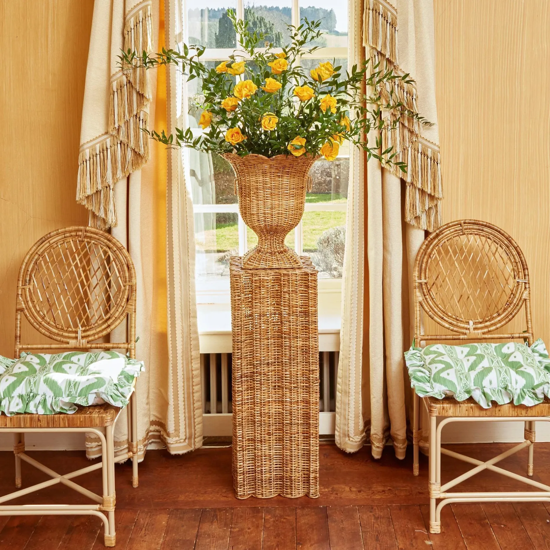 Clearance Mrs. Alice Frilled Green Ikat Seat Pad Cushion (Set Of 4)