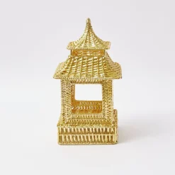 Outlet Mrs. Alice Gold Rattan Pagoda Lantern