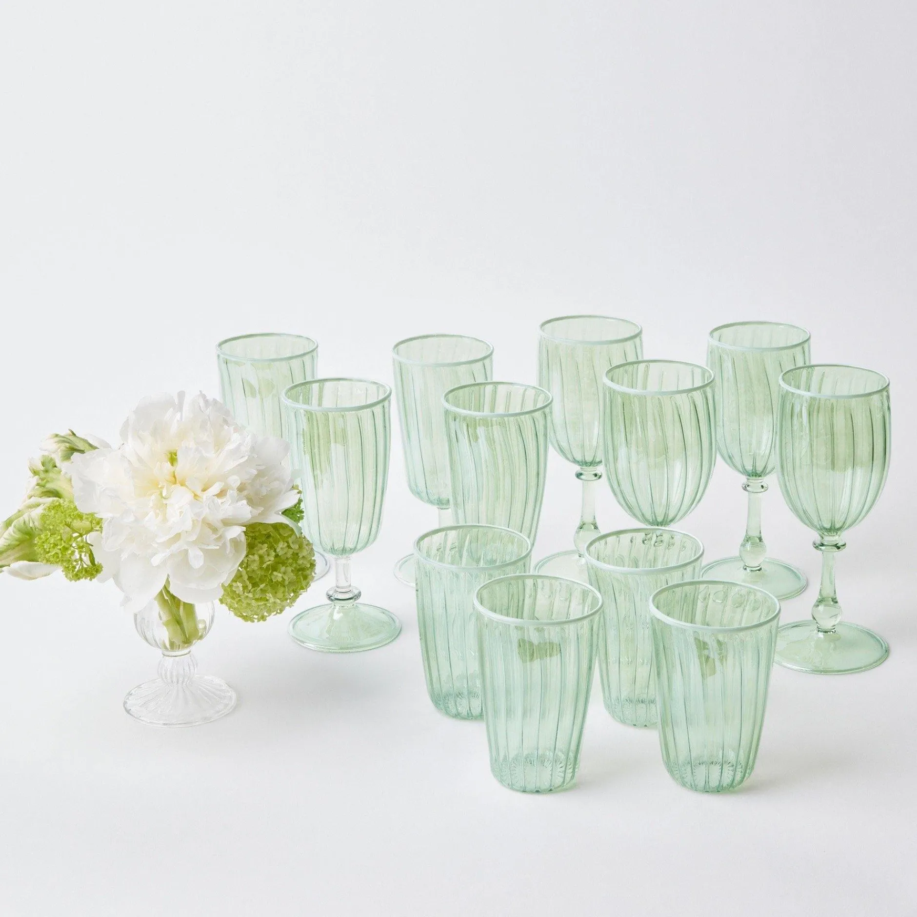 Sale Mrs. Alice Green & White Rim Water Glasses (Set Of 4)