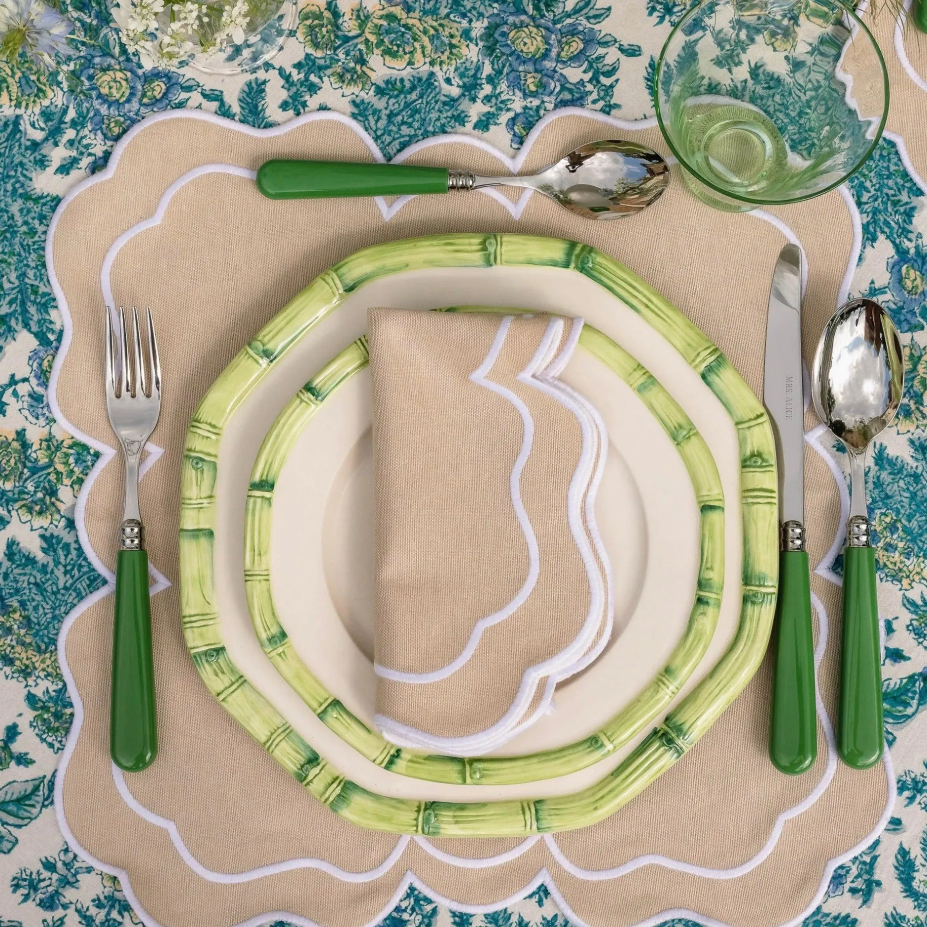 Outlet Mrs. Alice Green Geometric Bamboo Starter Plate