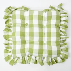 Mrs. Alice Green Gingham Ruffle Seat Pad Cushions (Set Of 4)