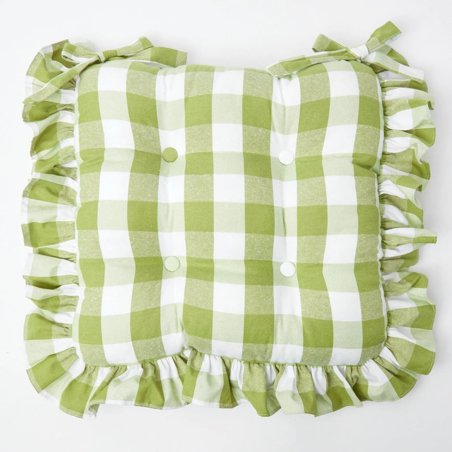 Mrs. Alice Green Gingham Ruffle Seat Pad Cushions (Set Of 4)