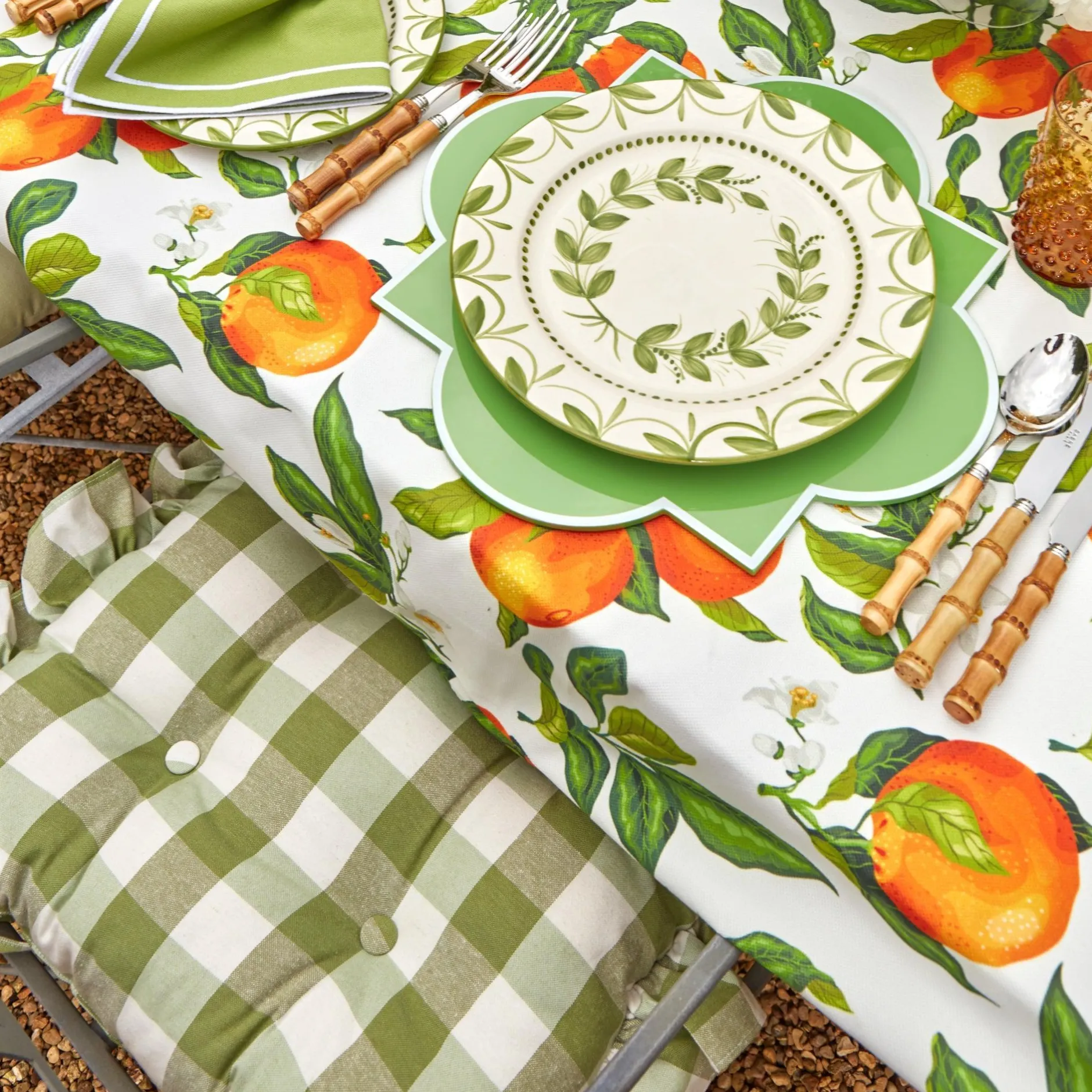 Mrs. Alice Green Gingham Ruffle Seat Pad Cushions (Set Of 4)