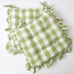 Mrs. Alice Green Gingham Ruffle Seat Pad Cushions (Set Of 4)