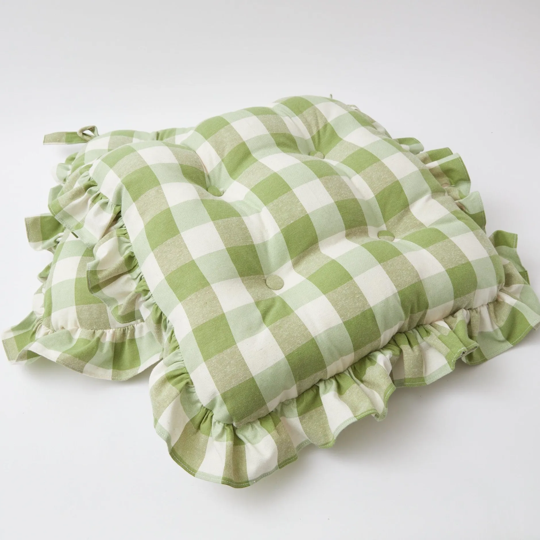 Mrs. Alice Green Gingham Ruffle Seat Pad Cushion