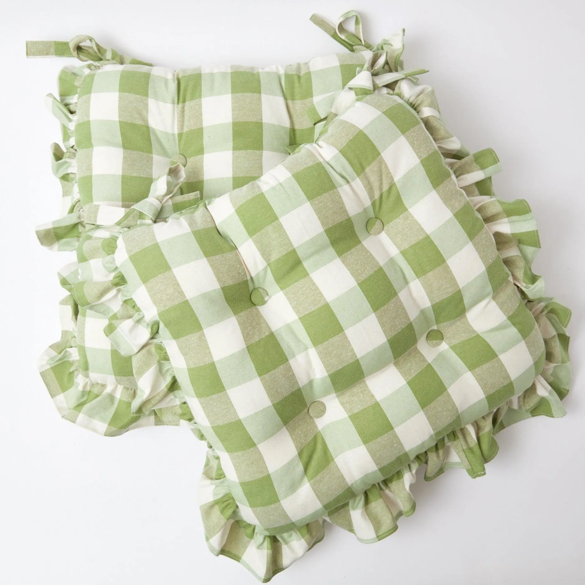 Mrs. Alice Green Gingham Ruffle Seat Pad Cushion