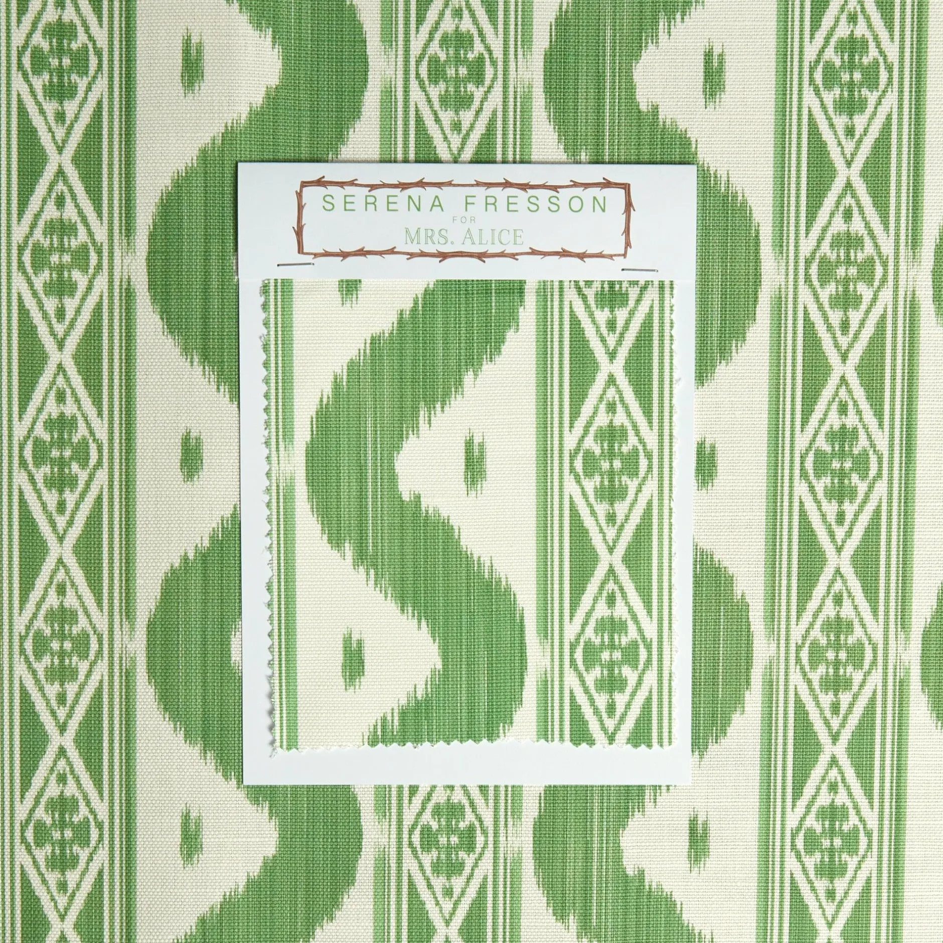 New Mrs. Alice Green Ikat Stripe Fabric