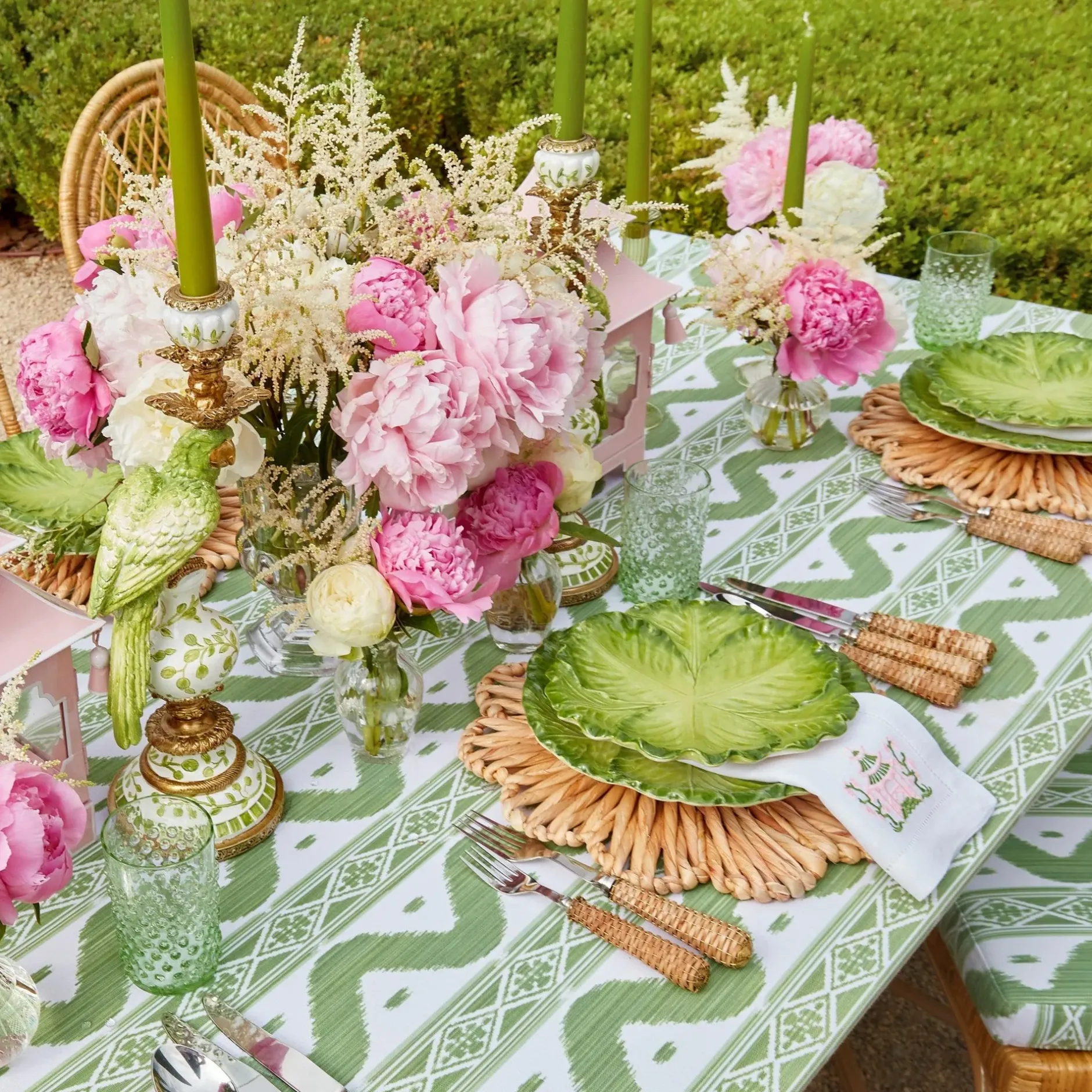New Mrs. Alice Green Ikat Tablecloth