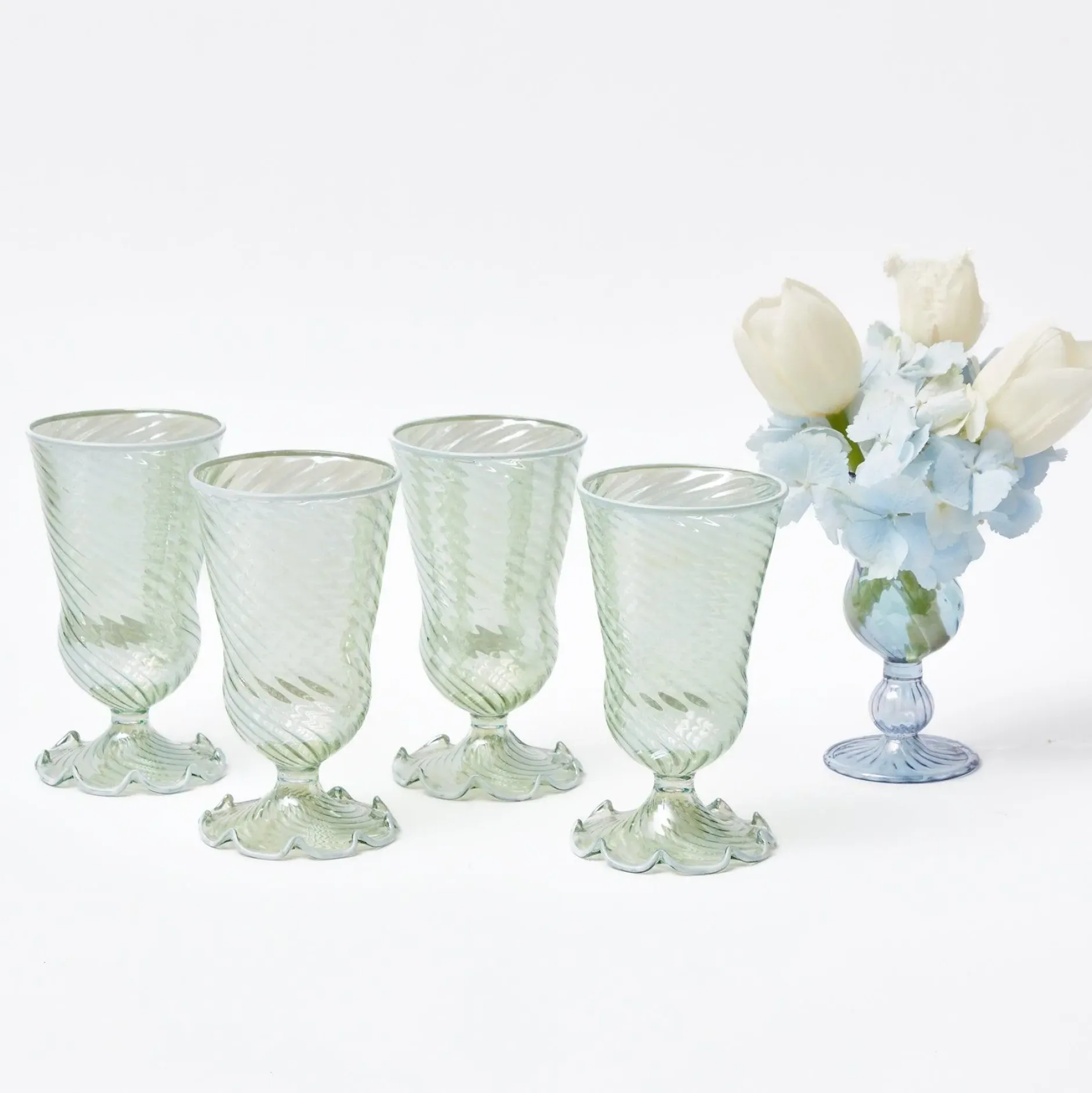 Online Mrs. Alice Green White Rim Frilled Glasses (Set Of 4)