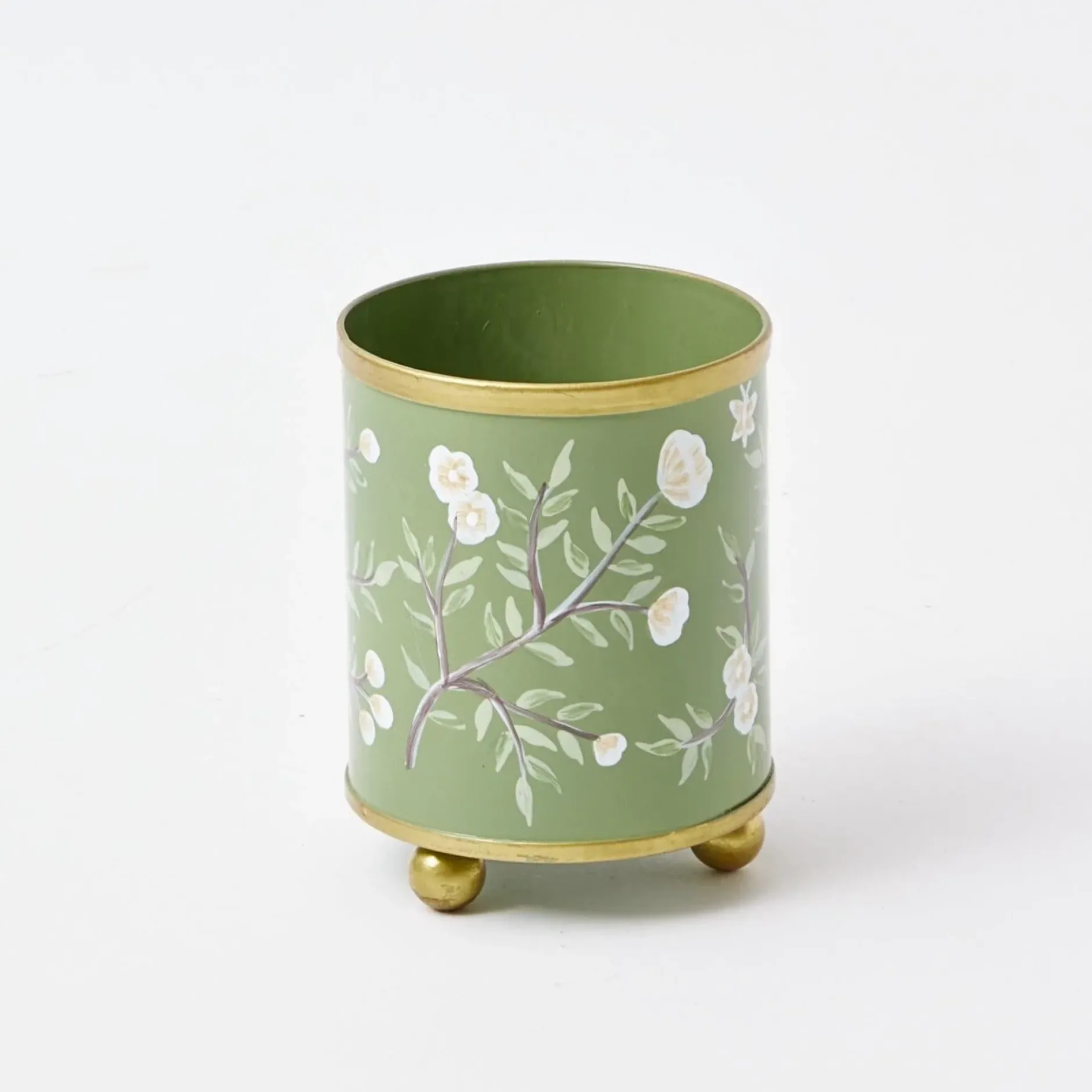 Sale Mrs. Alice Hand Painted Olive Floral Tole Candle Pot