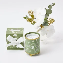 Sale Mrs. Alice Hand Painted Olive Floral Tole Candle Pot