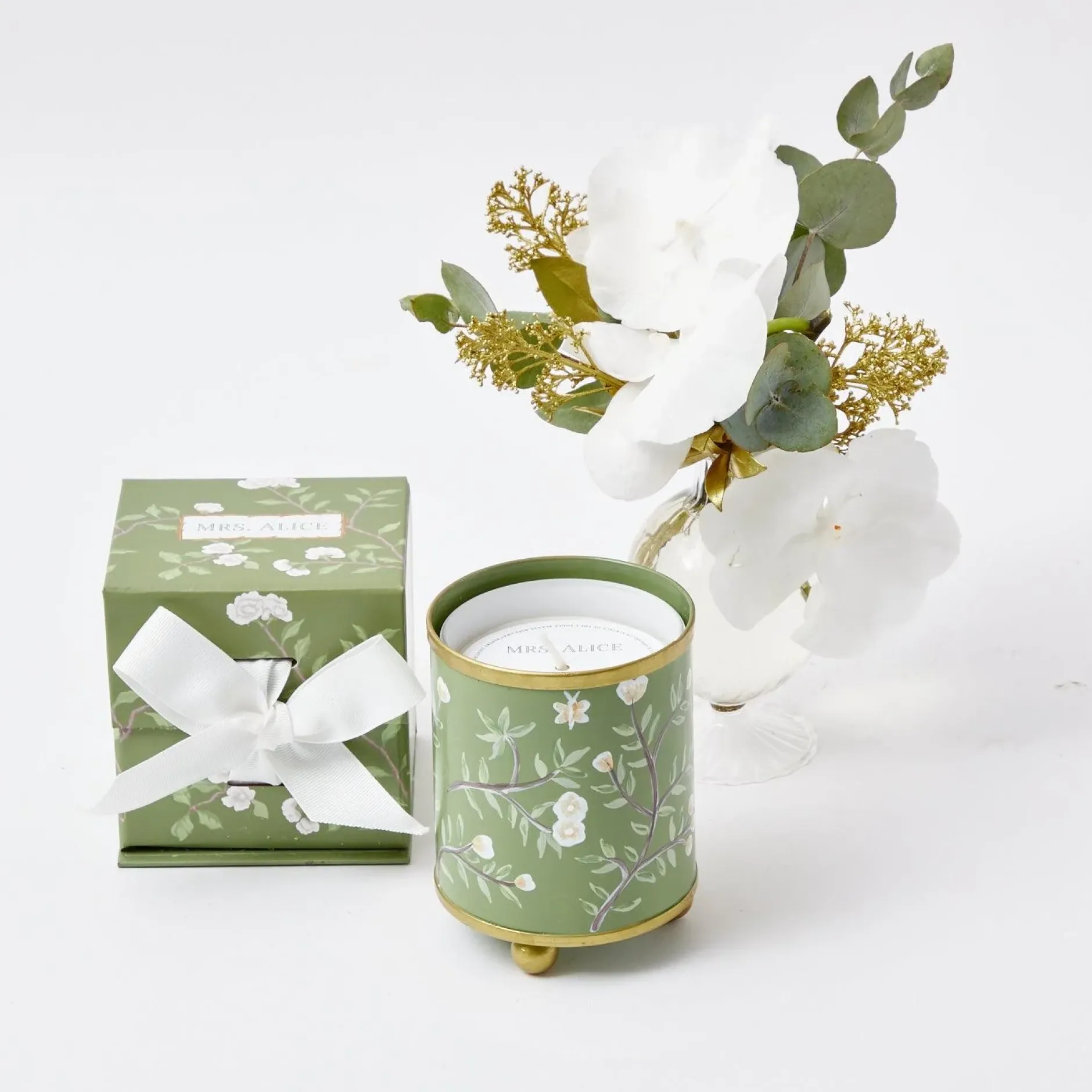 Sale Mrs. Alice Hand Painted Olive Floral Tole Candle Pot