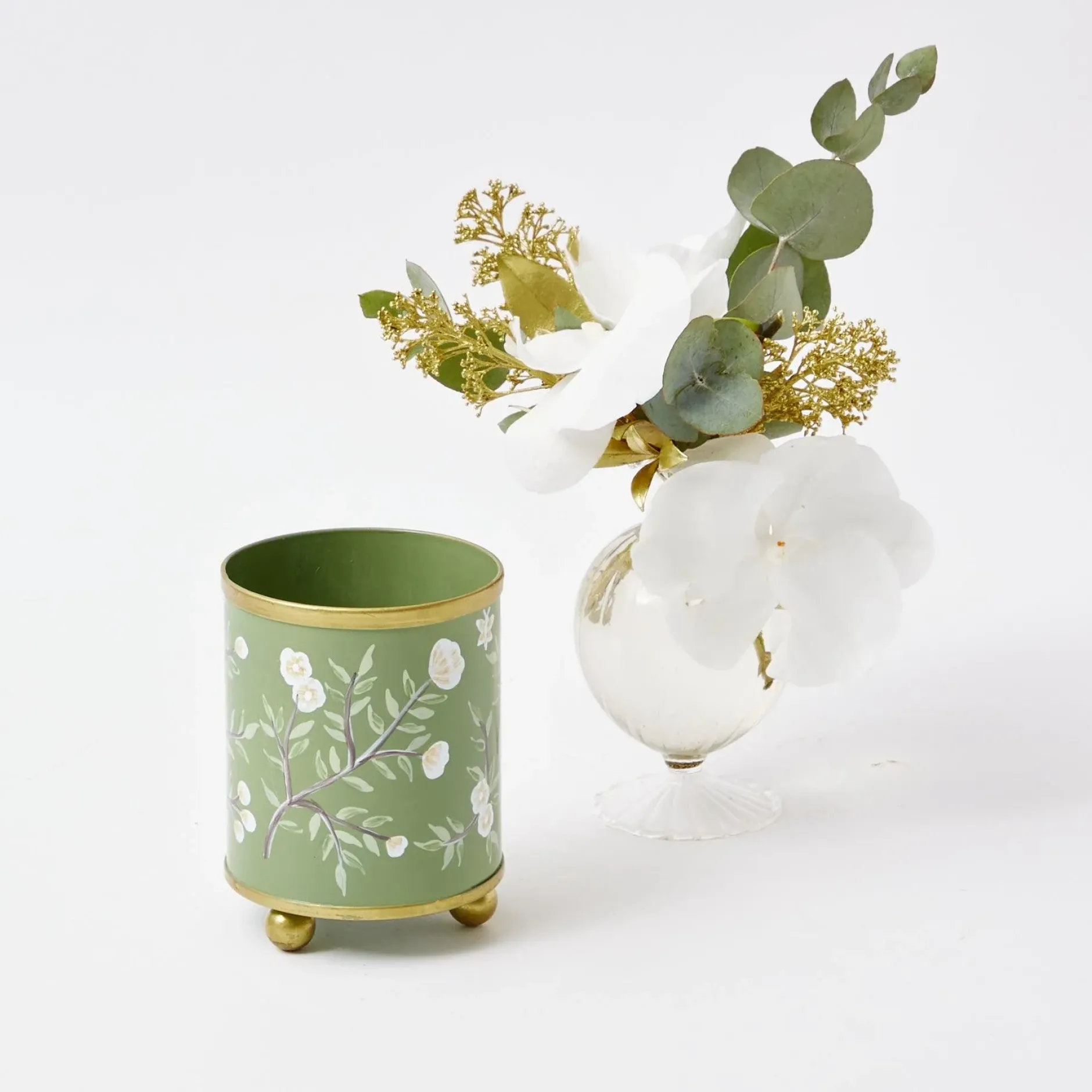 Clearance Mrs. Alice Hand Painted Olive Floral Tole Candle Pot