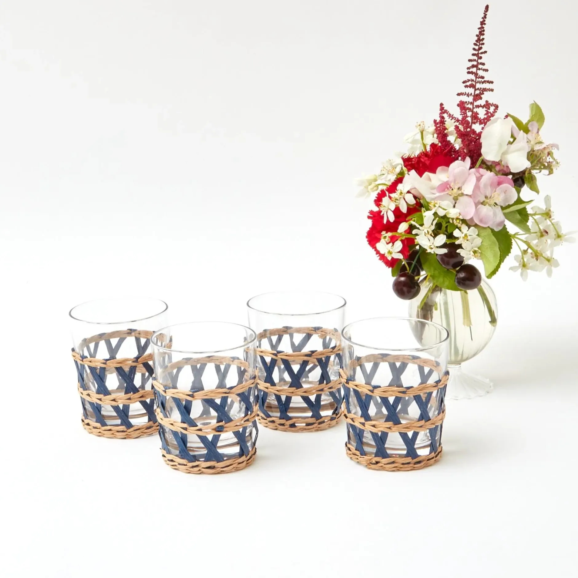 Mrs. Alice Ink Raffia Water Glasses (Set Of 4)