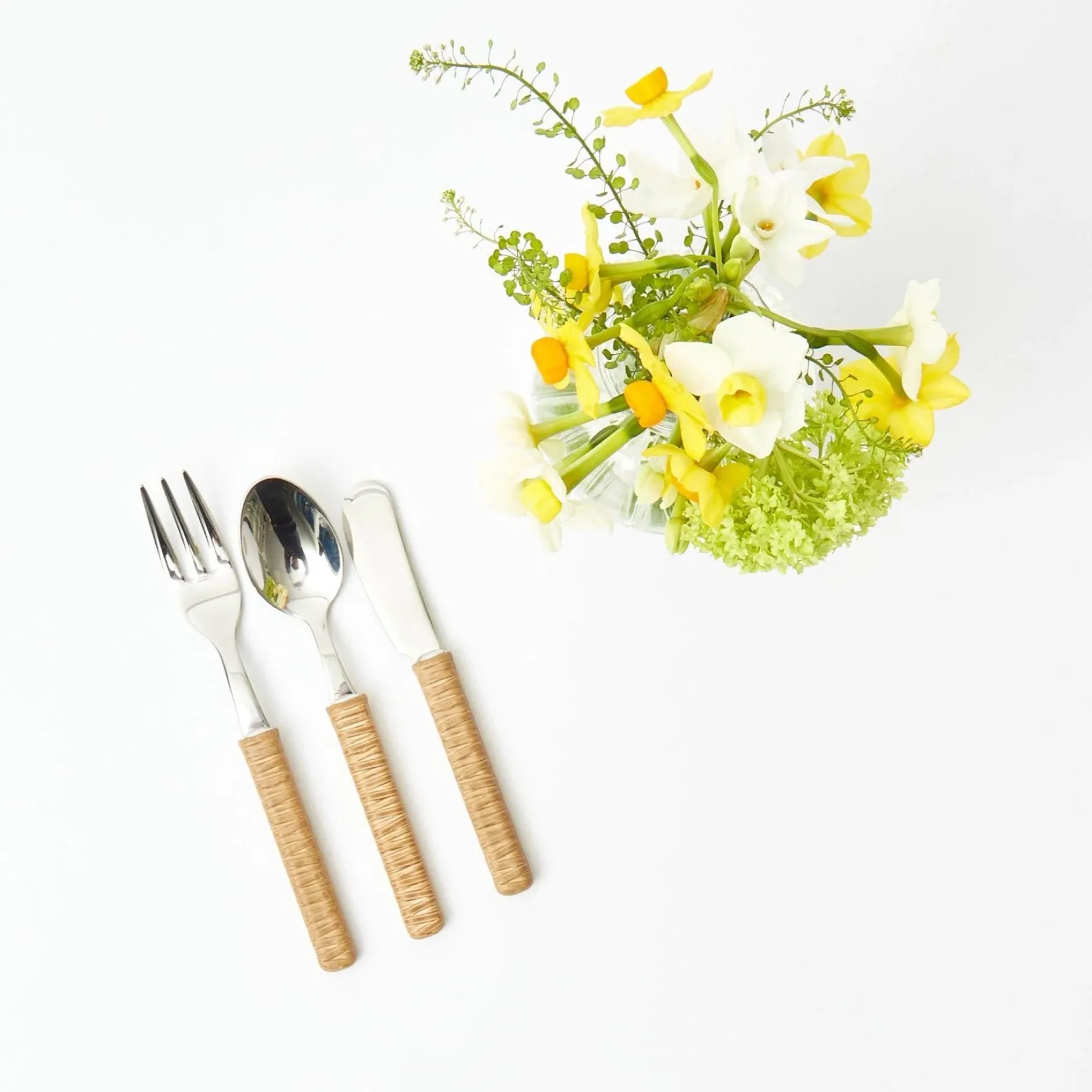 Clearance Mrs. Alice Light Brown Rattan Effect Childrens Cutlery (3 Piece)