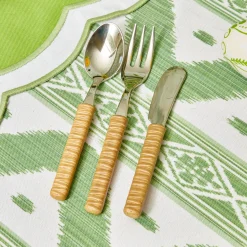 Clearance Mrs. Alice Light Brown Rattan Effect Childrens Cutlery (3 Piece)