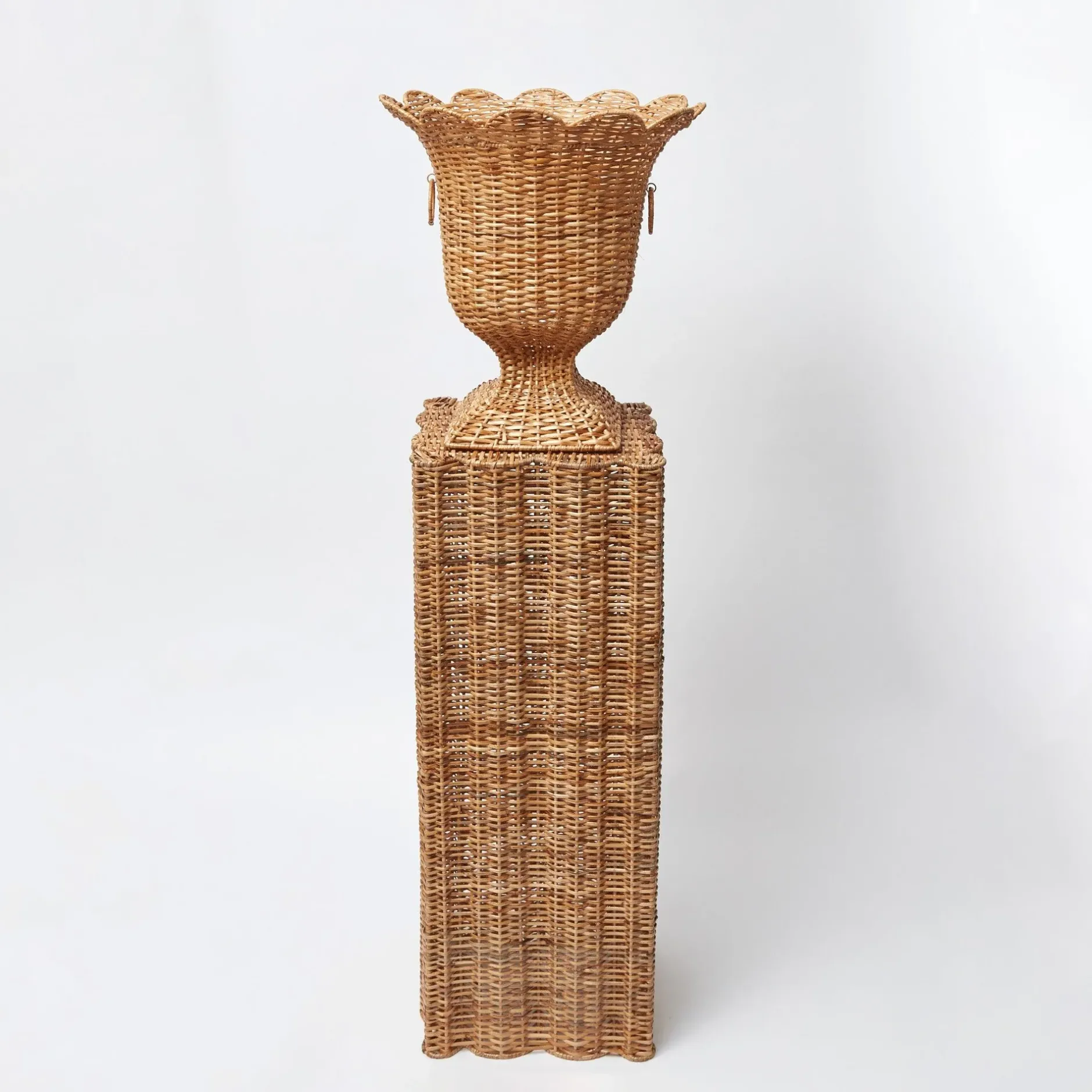Clearance Mrs. Alice Liliana Scalloped Rattan Pedestal And Urn