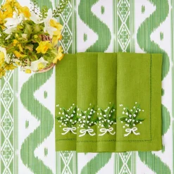 Best Mrs. Alice Lily Of The Valley Green Linen Napkins (Set Of 4)
