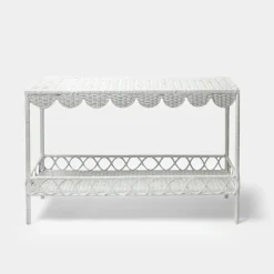 Online Mrs. Alice Madeleine White Rattan Scalloped Console Table