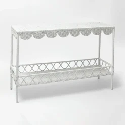Online Mrs. Alice Madeleine White Rattan Scalloped Console Table