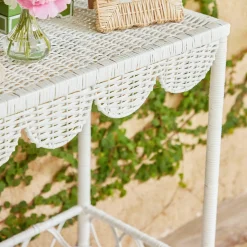 Online Mrs. Alice Madeleine White Rattan Scalloped Console Table