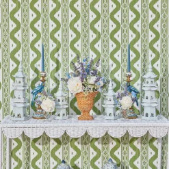 Mrs. Alice Madeleine White Rattan Scalloped Console Table