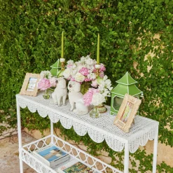 Mrs. Alice Madeleine White Rattan Scalloped Console Table