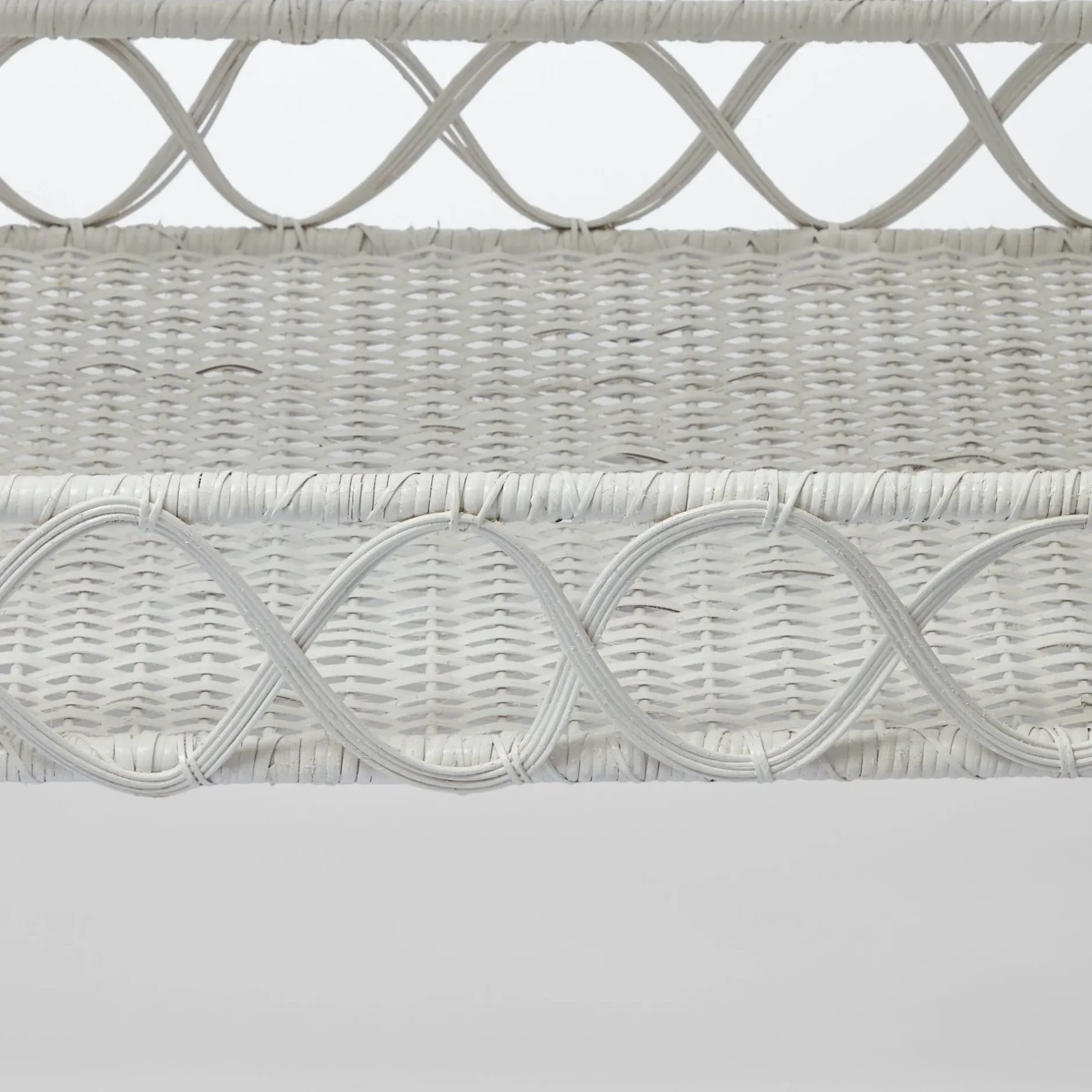 Mrs. Alice Madeleine White Rattan Scalloped Console Table