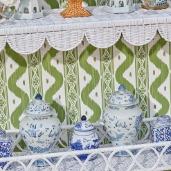 Mrs. Alice Madeleine White Rattan Scalloped Console Table