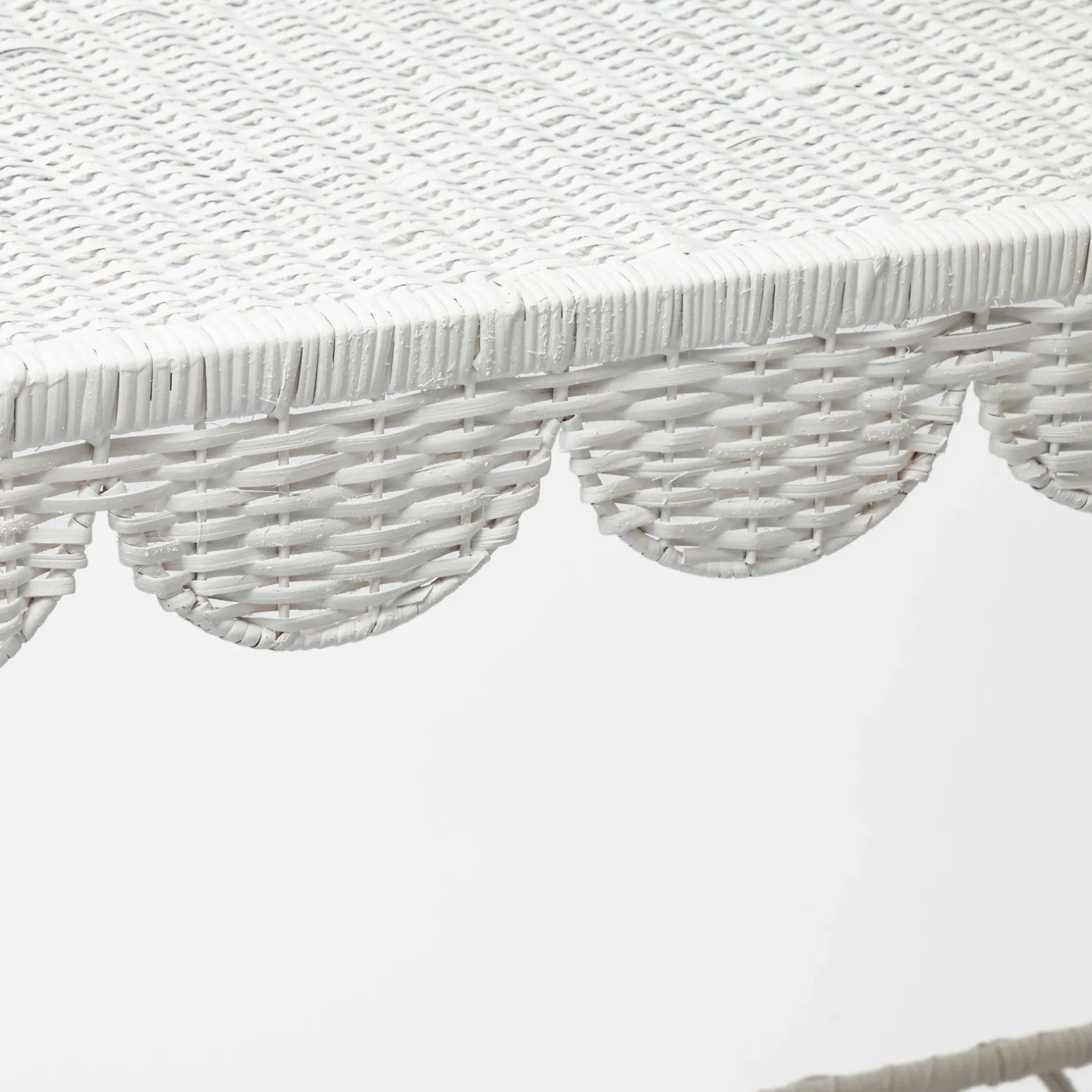 Mrs. Alice Madeleine White Rattan Scalloped Console Table