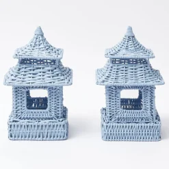Discount Mrs. Alice Mini Blue Rattan Pagoda Lanterns (Pair)