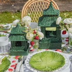 Clearance Mrs. Alice Mini Green Rattan Pagoda Lantern (Pair)