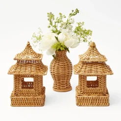 Clearance Mrs. Alice Mini Natural Rattan Pagoda Lanterns (Pair)