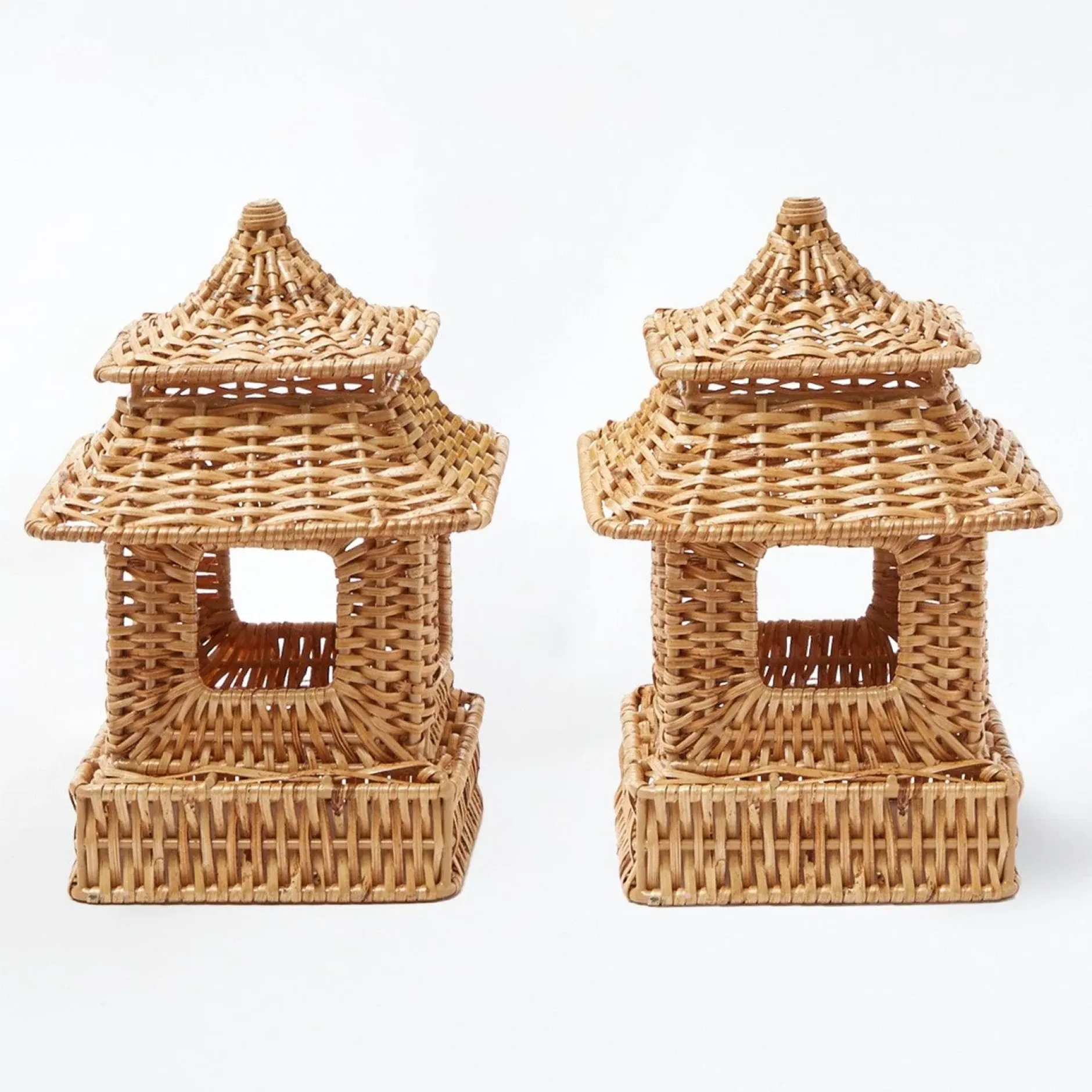 New Mrs. Alice Mini Natural Rattan Pagoda Lanterns (Pair)