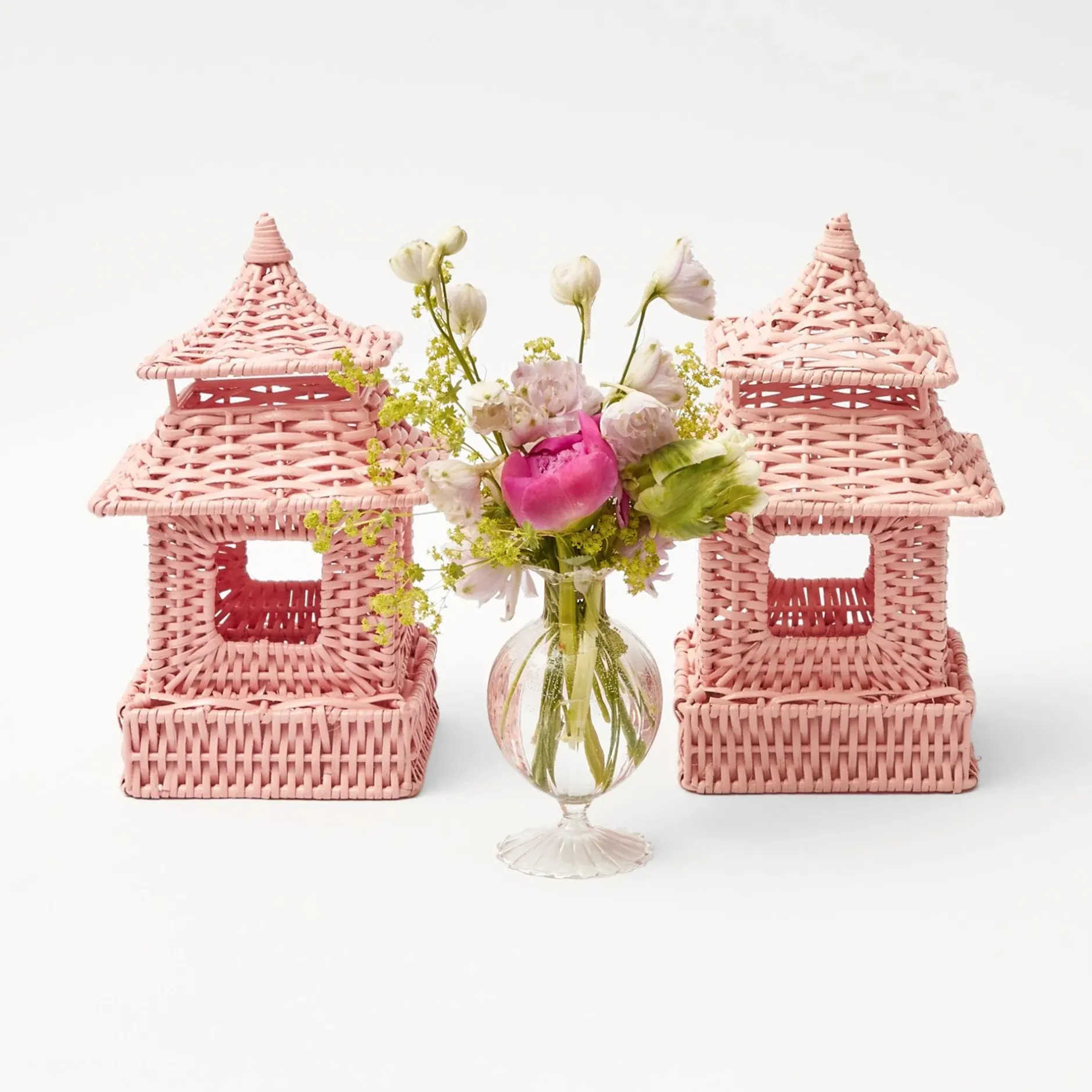 Online Mrs. Alice Mini Pink Rattan Pagoda Lanterns (Pair)