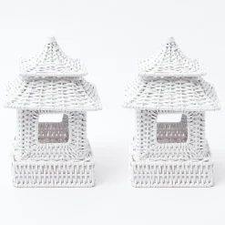 Hot Mrs. Alice Mini White Rattan Pagoda Lanterns (Pair)