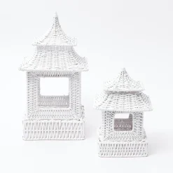 Hot Mrs. Alice Mini White Rattan Pagoda Lanterns (Pair)