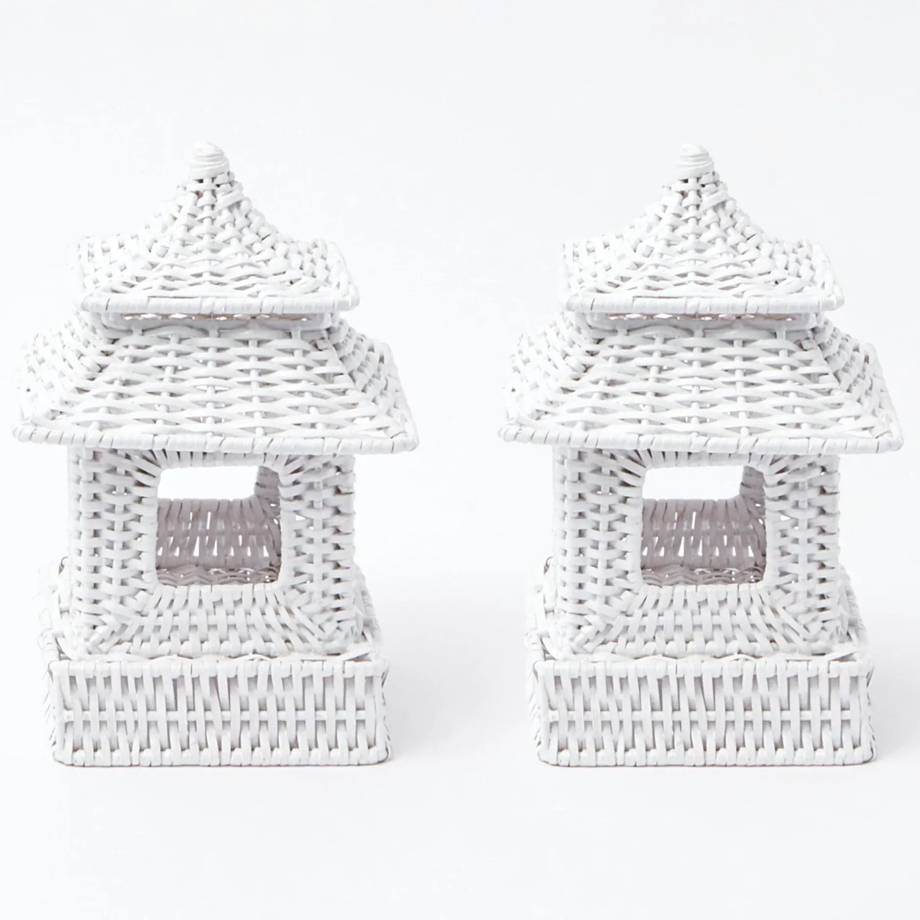 Hot Mrs. Alice Mini White Rattan Pagoda Lanterns (Pair)