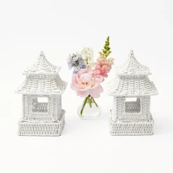 Hot Mrs. Alice Mini White Rattan Pagoda Lanterns (Pair)