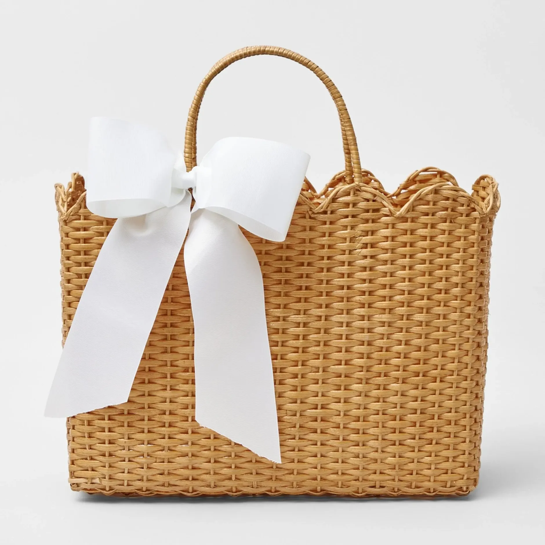 Hot Mrs. Alice Rattan Tote Bag (White Bow)